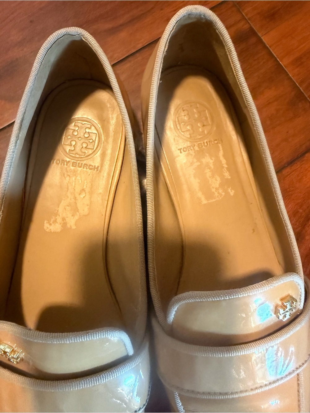 Tory Burch Beige Patent Leather Penny Loafers - Picture 2 of 10